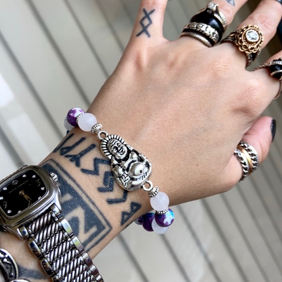 Silver buddha white agate & snow purple jasper - Picture 12 of 15